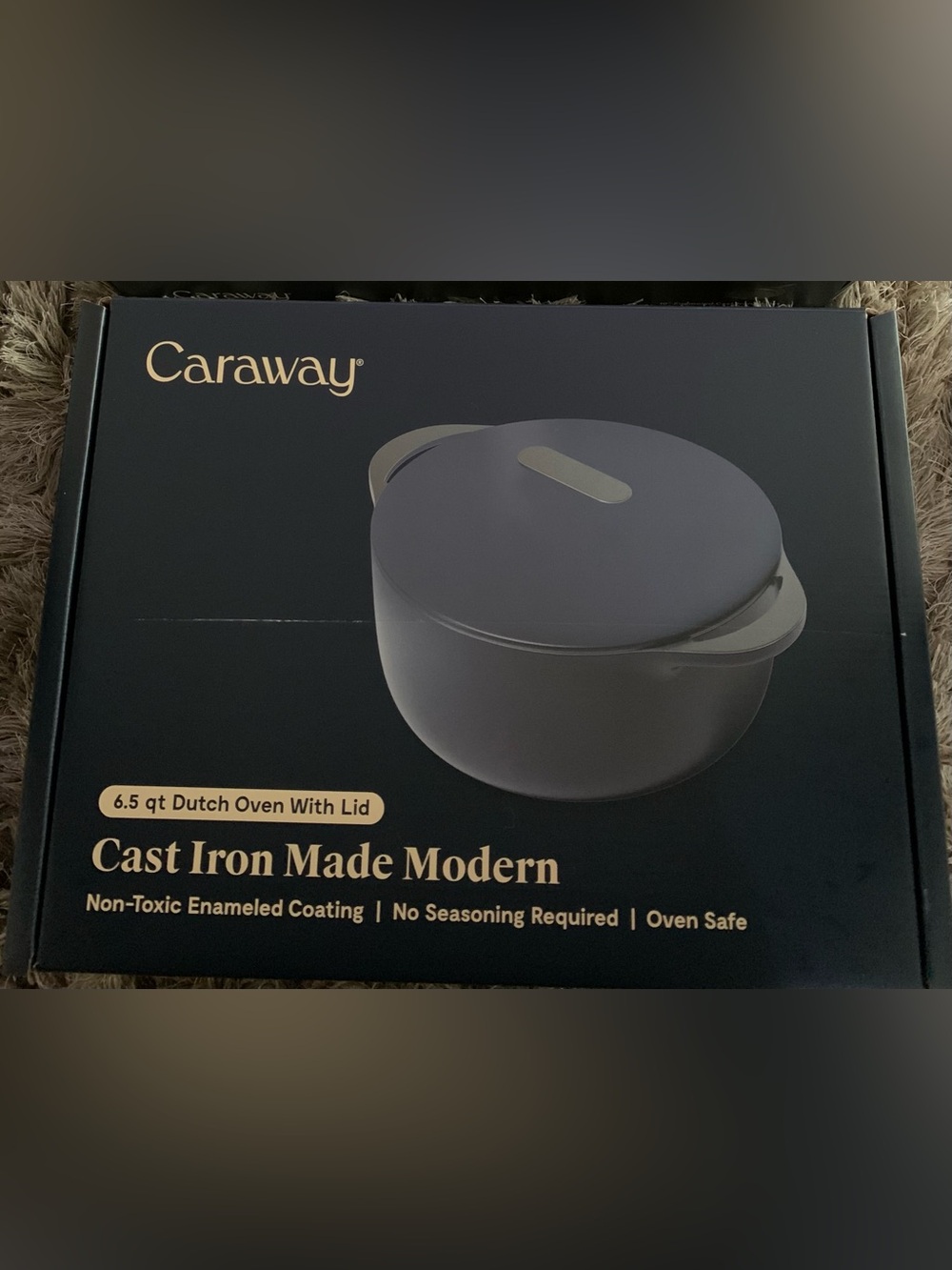 new caraway 6.5qt round Cast iron dutch oven midnight blue